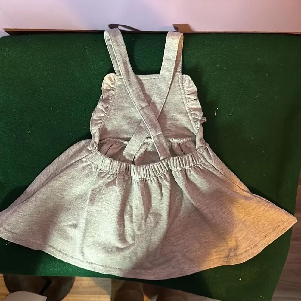 Disney Minnie Mouse Pink & Gray Pinafore Dress Set Baby Girls Size 12 Months
